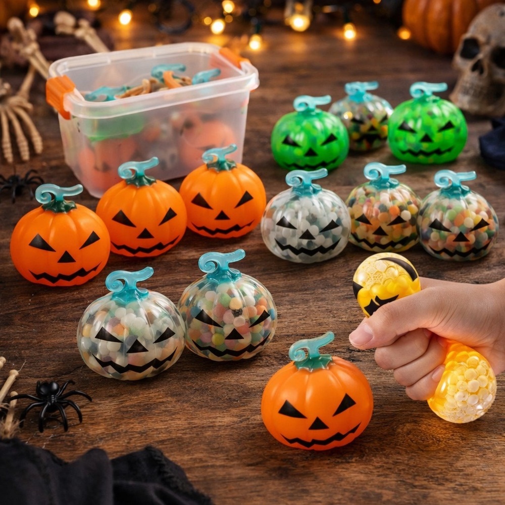12 Pc Halloween Pumpkin Squishy Stress Balls Kids Party Favors Fidget Toys 2.4